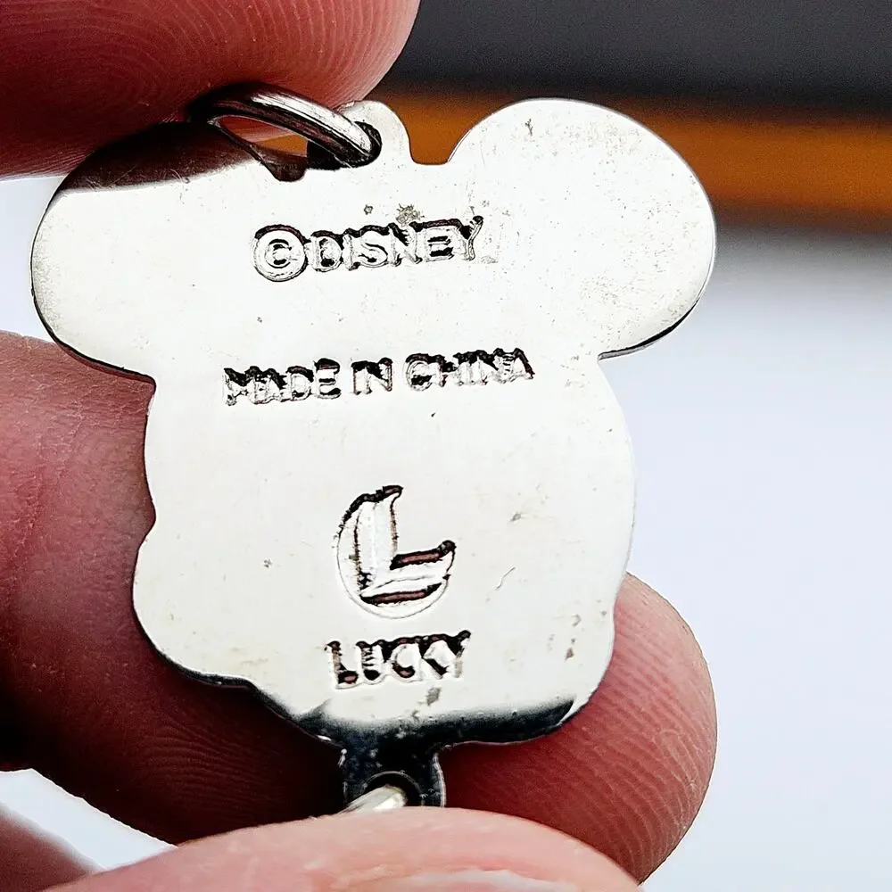 Disney Grumpy Mickey Mouse Silver Tone Carabiner Style Keychain Key Holder Funny